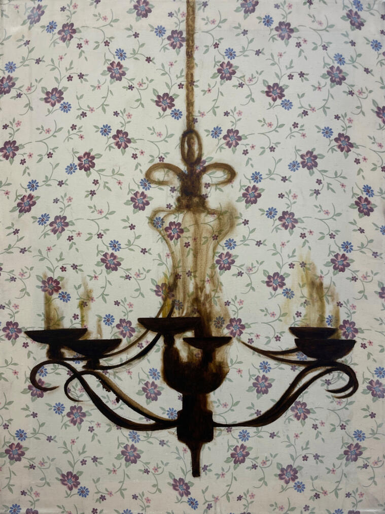 Portrait, 2023, Oil on linen bedsheets, 24” x 18"