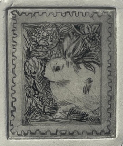 Bunny Stamp, 2023, Drypoint, 2” x 1.75”